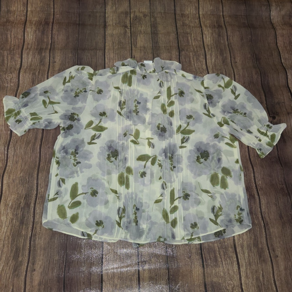 Cabi Printed Cherish Blouse Womens S Sage Green Sheer Cottagecore Romantic - Picture 5 of 10